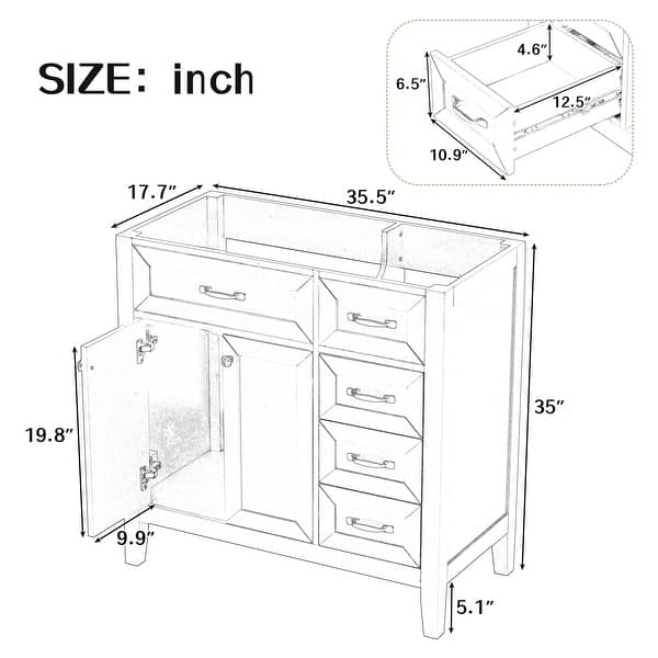 36" Bathroom Vanity without Sink with Drawers,Solid Frame and